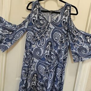 MSK Navy and Light Blue Paisley Dress